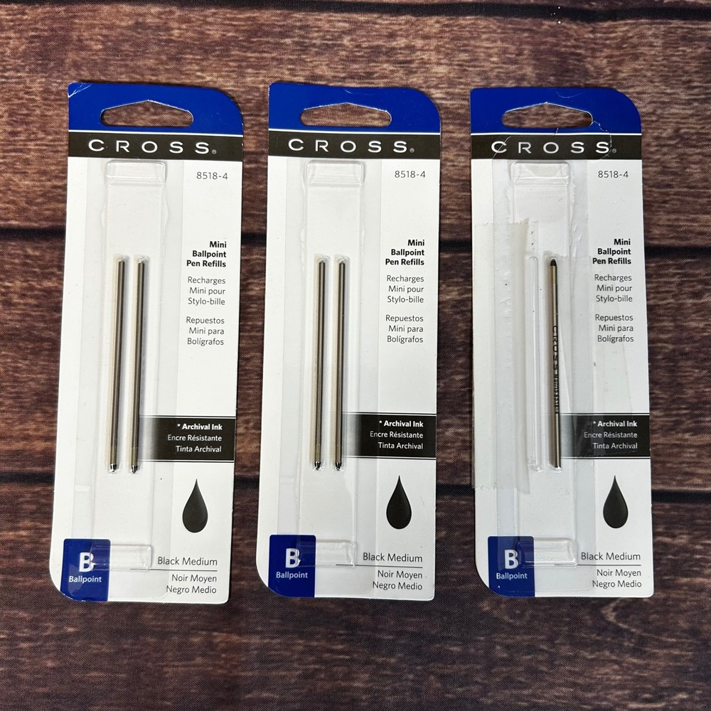 Cross 8518-4 Mini Ballpoint Pen Refills Black Medium Archival Ink Lot of 5